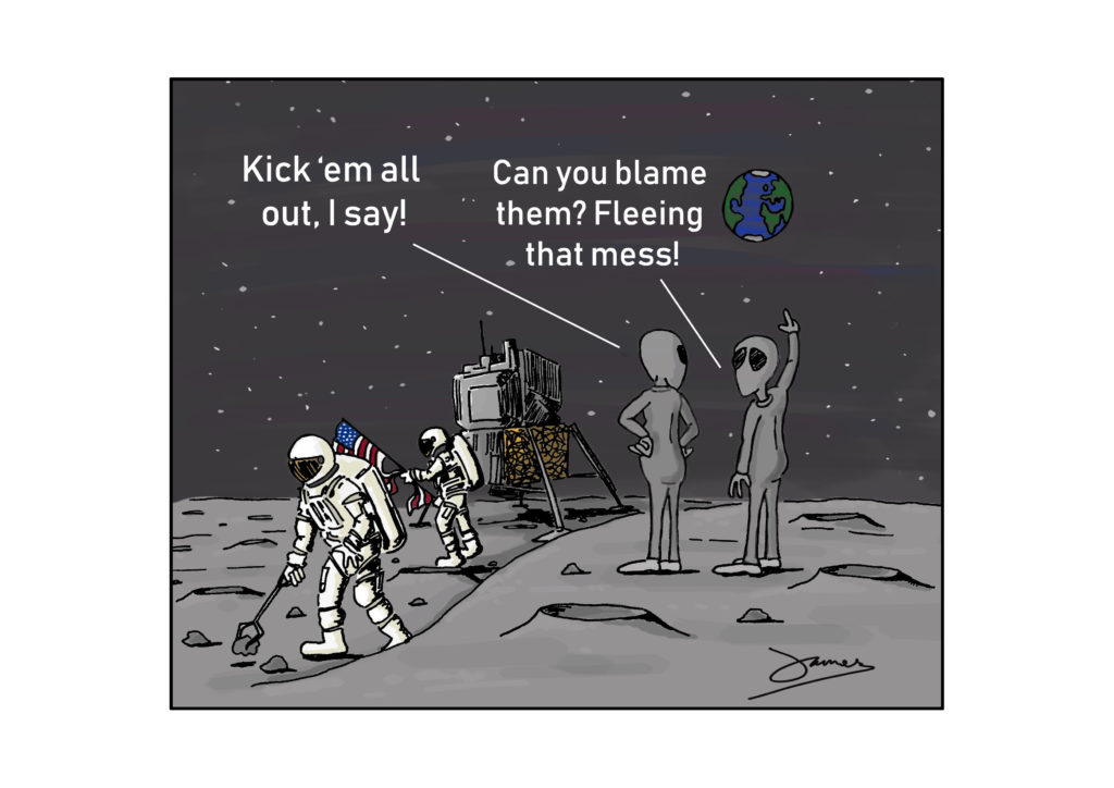 Aliens react to moon landing cartoon